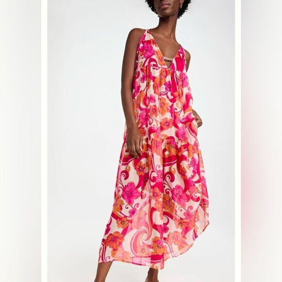 Cin cin women’s maxi dress nova ultraviolet colorful floral sheer summer - Picture 1 of 10